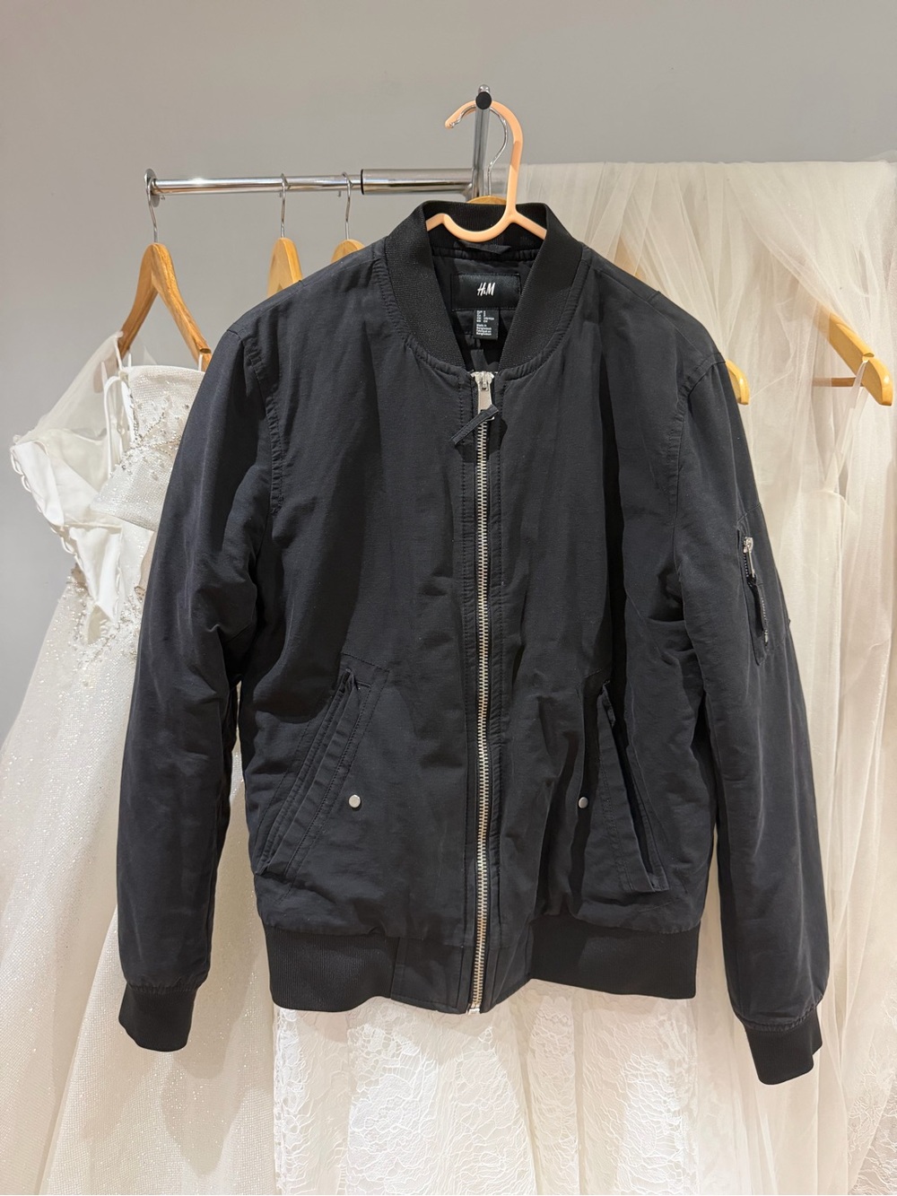 H&M Black Men's Bomber Jacket with Zip Front